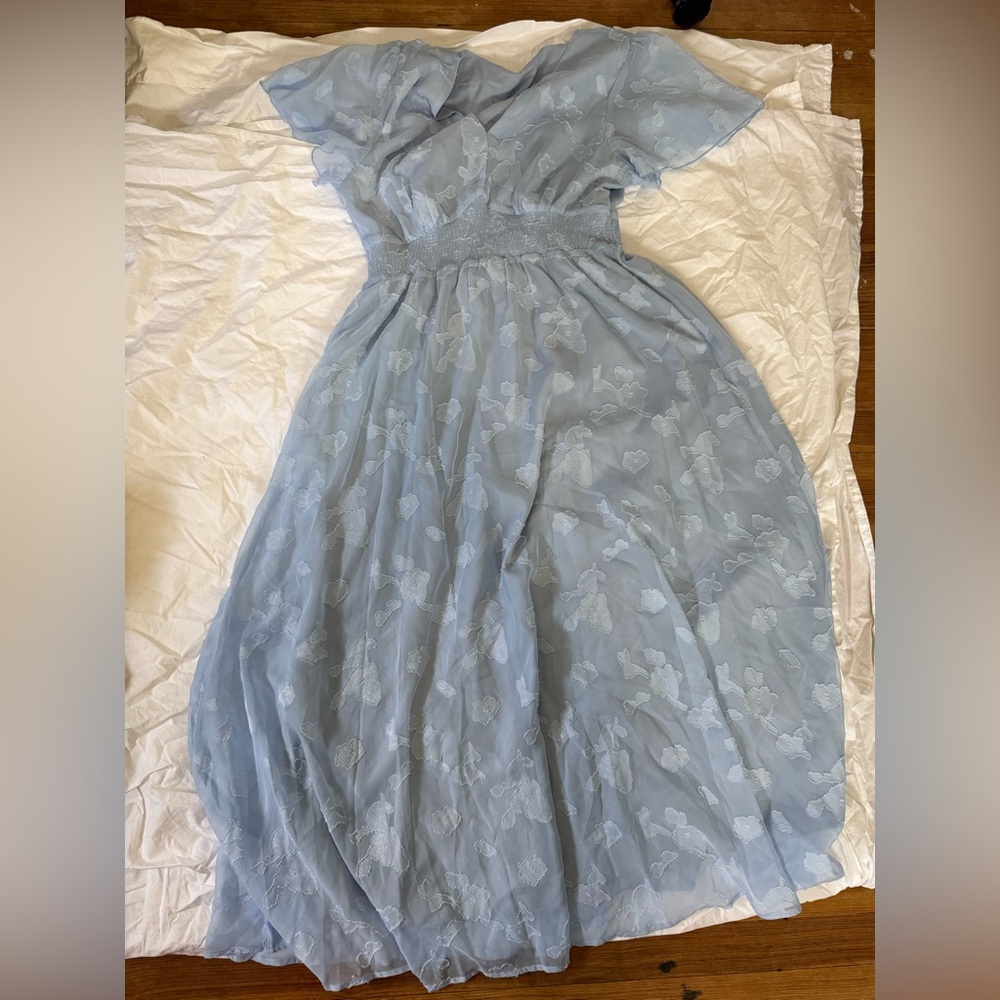 Elegant Blue Floral Women's Dress